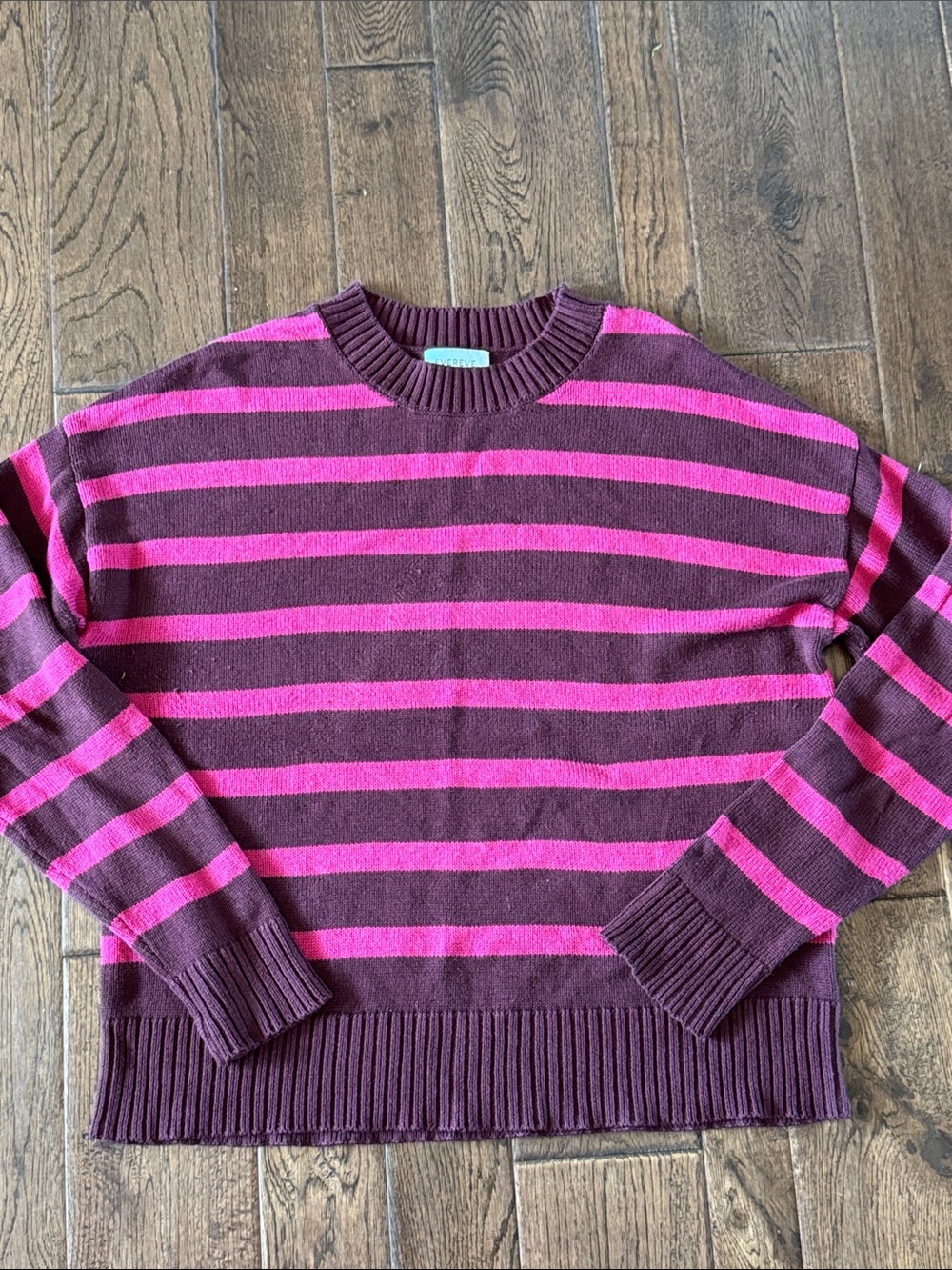 Evereve Women's Striped Crewneck Sweater in Berry and Bright Pink